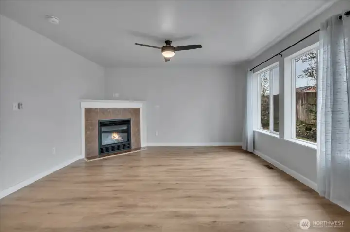 View of living room from dining room.