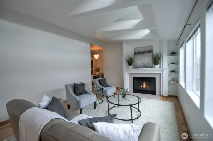 The gas fireplace adds warmth and ambiance