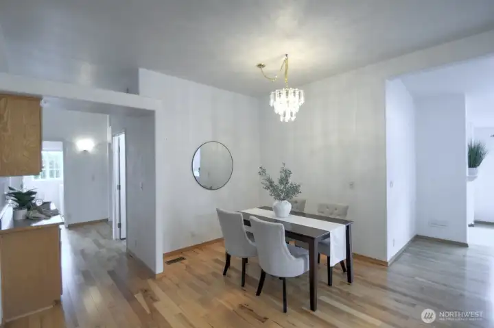 Dining area with lovely chandelier