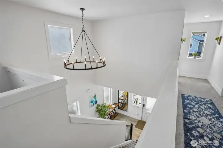 Statement chandelier adds an elegant focal point