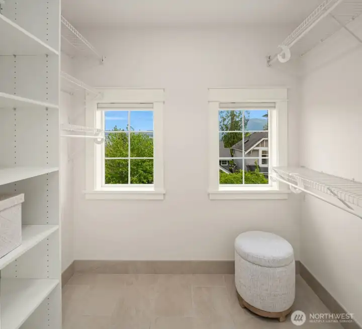 Walk-in closet with views