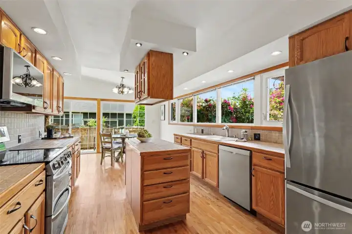 Spacious Kitchen with it's own fireplace!
