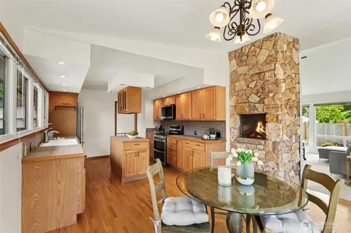 Spacious Kitchen with it's own fireplace!