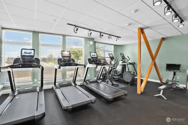 State of the art gym with a view!  Sauna, showers, and weights available.