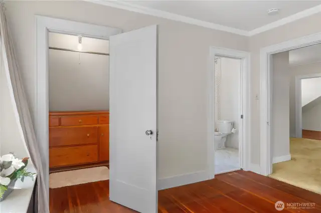 Built-in dresser in closet.