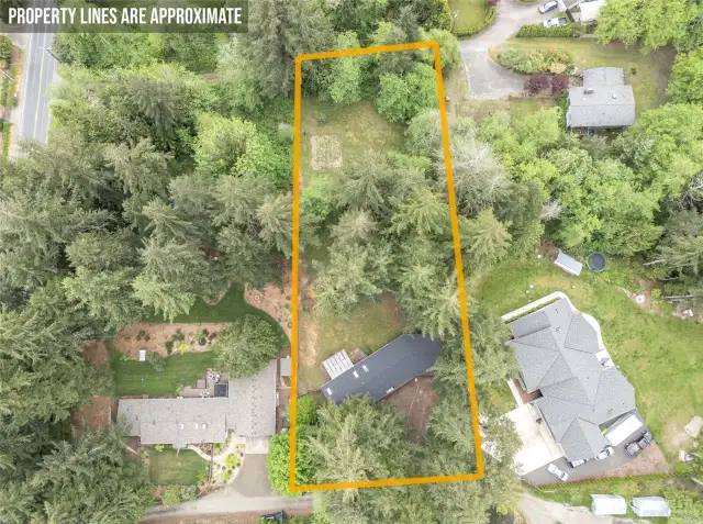 Aerial view with approximate lot lines looking South.
