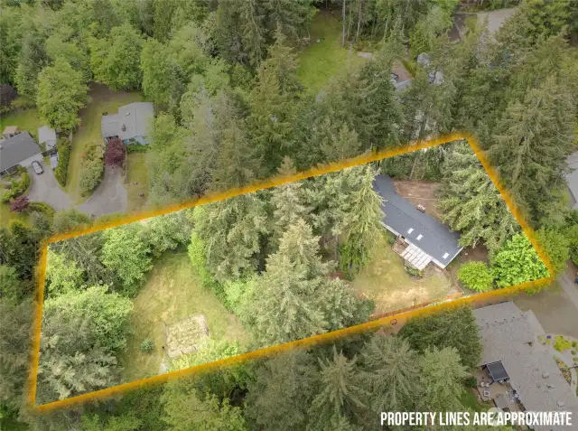 Aerial view with approximate lot lines looking East.