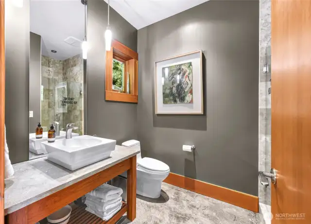 3/4 guest bathroom on main floor.