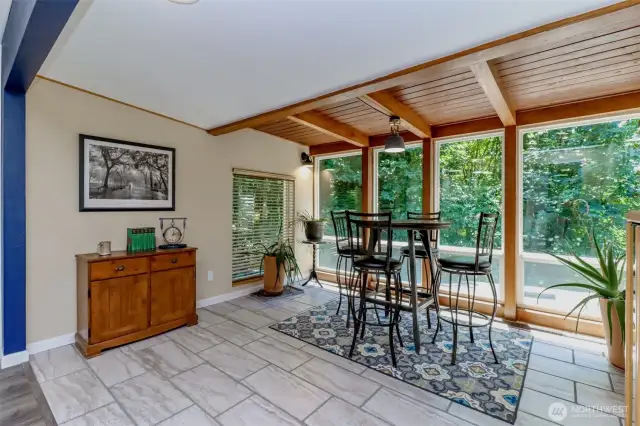 Low-maintenance tile floors ensure easy cleaning in this stylish East Hill home.