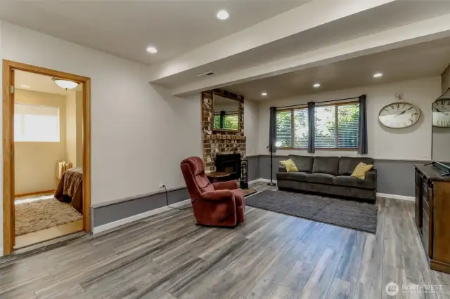 Large open space downstairs, perfect for a home theater, gym, or activity room