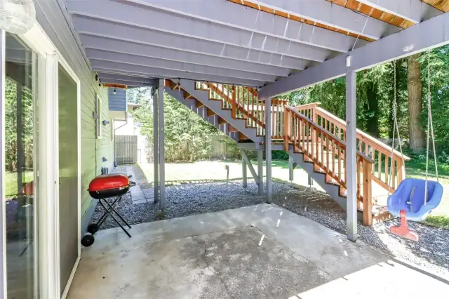 Spacious area under the deck for storage or outdoor entertainment