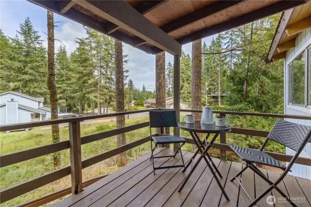 Covered deck is open and ready to enjoy morning coffee!
