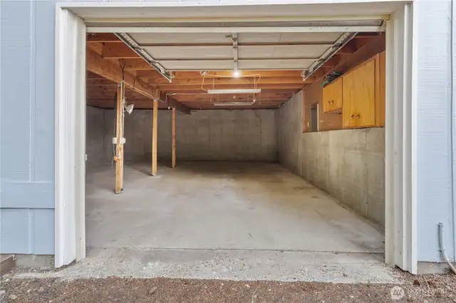 Garage door open.