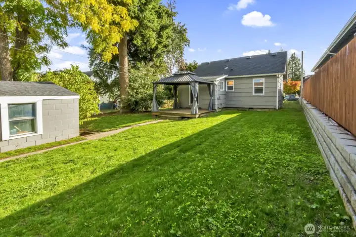 Recently hydroseeded backyard is ready to maintain and entertain guests