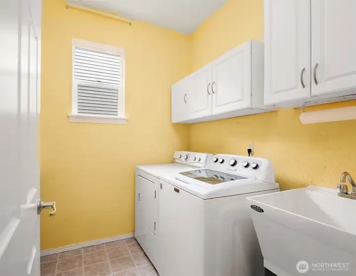 Laundry Room with Utility Sink, Storage and Folding Table Area
