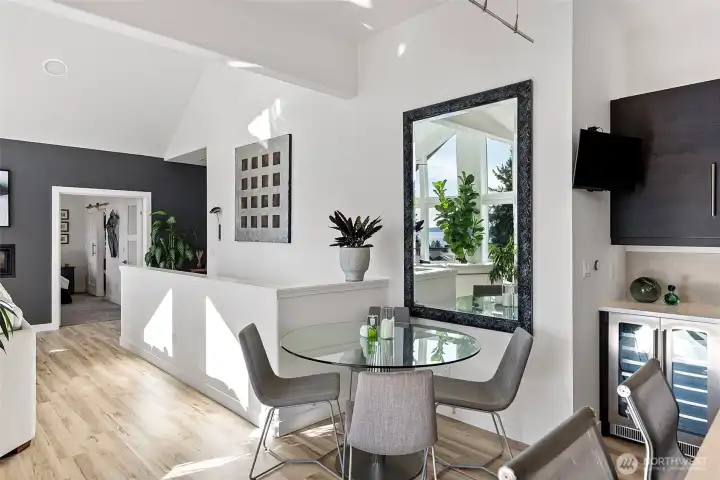 View looking over the stairs that go down to the lower level.