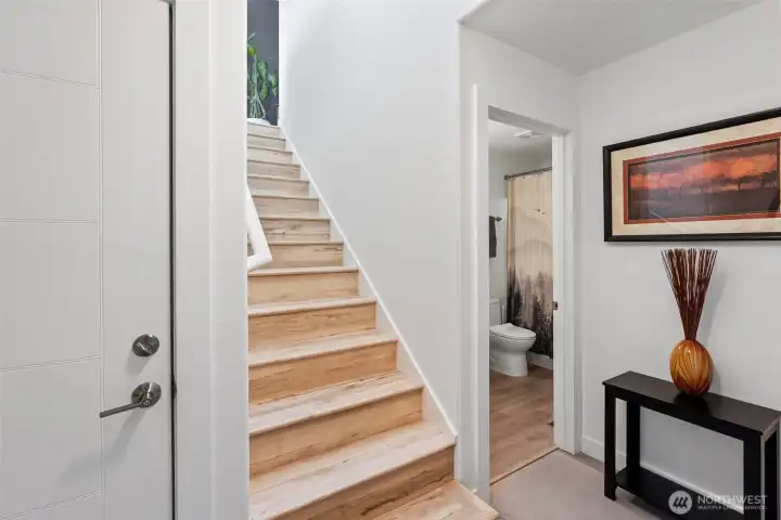 Stairs down to the lower level.