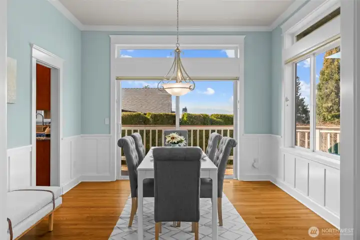 Dining room overlooking ferry and mountain