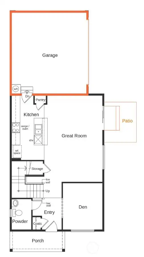 Artist Rendering only, 1940 Plan with side access garage and optional patio.