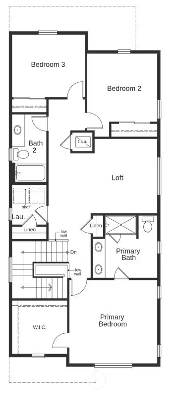 Artist Rendering only, 1940 Plan. Bedroom in lieu of Loft space is Optional with this home. 3–5-bedroom options not shown.