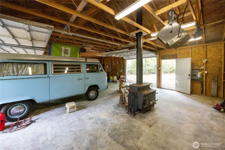 Wood Framed shop interior- VW Bus does not convey.
