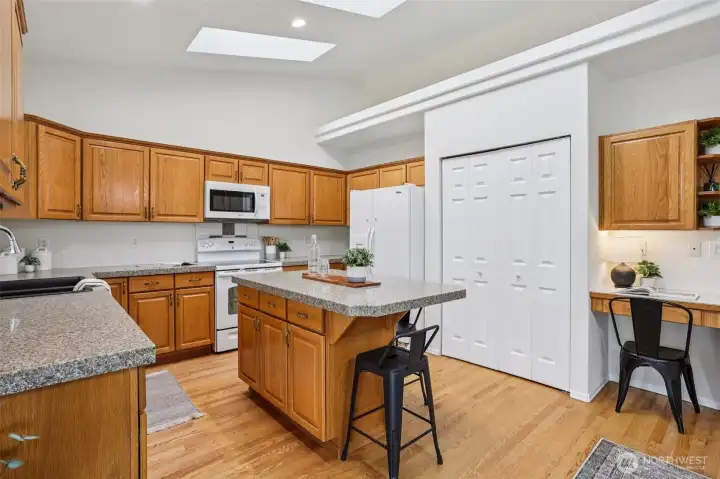 Kitchen with island and eating space