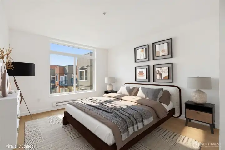 Bedroom one on the main level- roomy enough for a king bed.