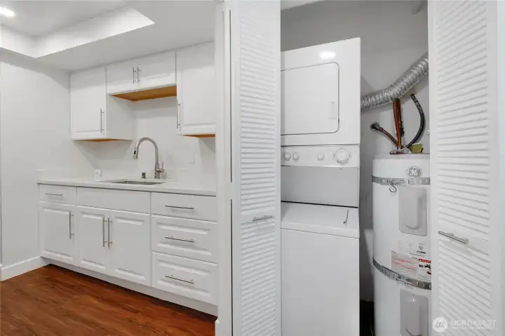 Laundry closet is in the kitchen in a closed closet area. Very handy!