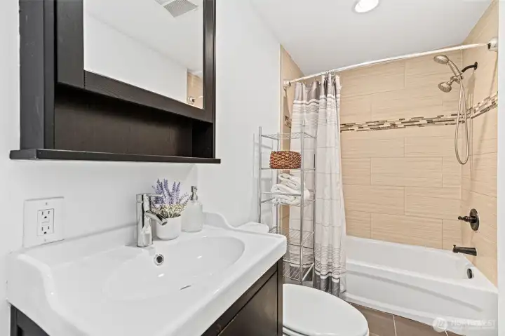 Primary bathroom is remodeled.