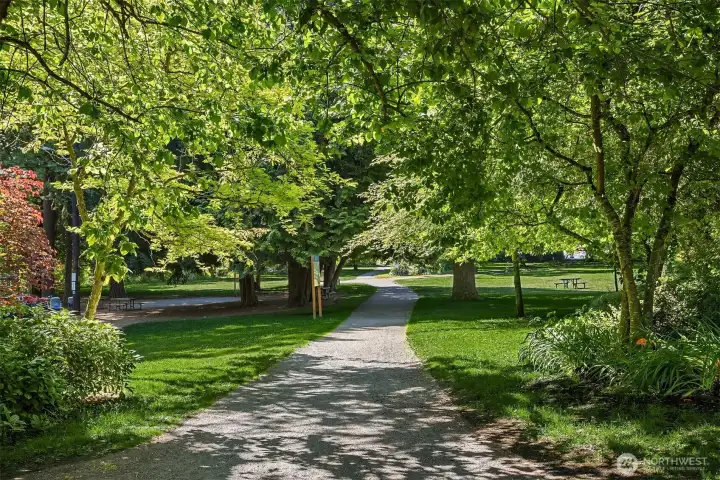 A truly special location, with Roanoke Park just steps from the front door. This prominent corner setting offers the beauty of open green space, mature trees, and a tranquil outlook rarely found so close to the city. Roanoke Park is a charming neighborhood park of approximately 2.2 acres. The park was acquired by the City of Seattle in 1908 and has long served as a treasured neighborhood gathering place.