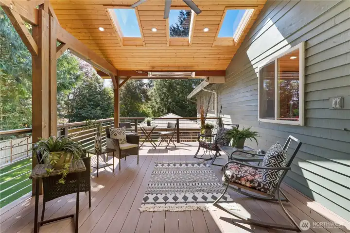 Talk about a year-round living space! Cover deck with skylights, heaters (& there are shades for summer); trex decking makes for ease of maintenance Talk about a year-round living space! Cover deck with skylights, heaters (& there are shades for summer); trex decking makes for ease of maintenance