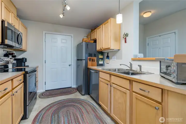 Spacious kitchen with convenient direct access to the attached garage