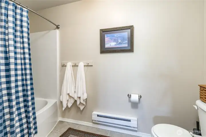 Large soaking tub in the primary bathroom