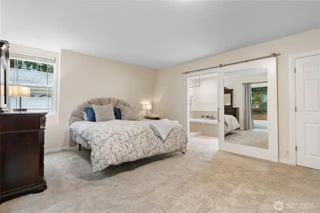 Large mirrored slider to Primary 5 Piece Bath