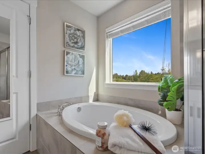 Relax after a long day in this soaking tub.