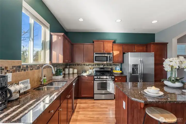 Large kitchen with lots of cabinet space.