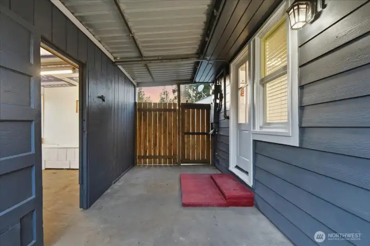 Breezeway, Door to Kitchen, and Detached Shop/Art Room