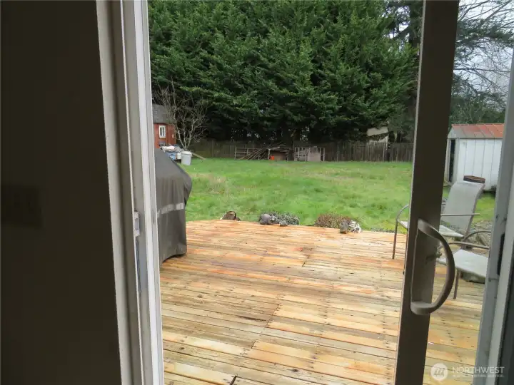 large wood deck off dining area