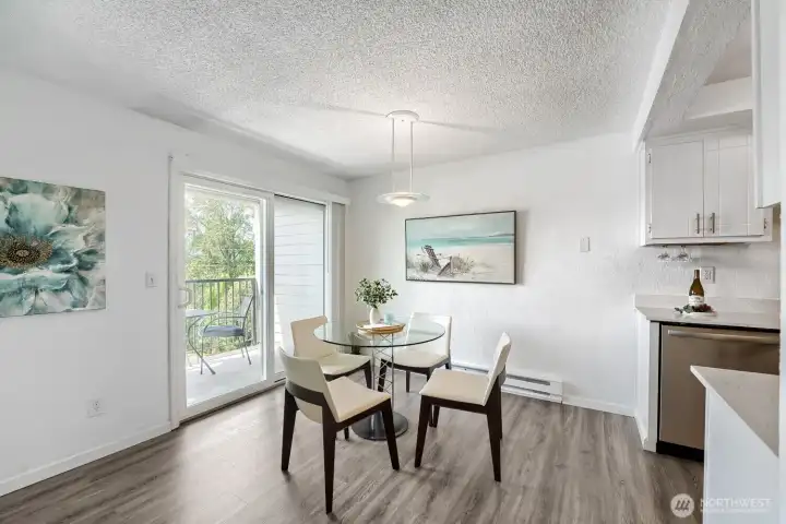 Enjoy lake views from  the dining area, perfect for festive gatherings or game night with friends