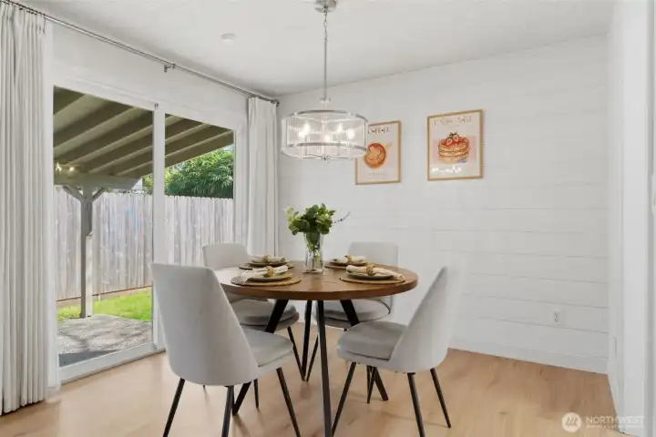Dining room leads to your private backyard