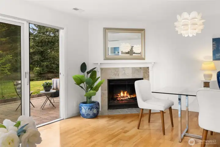 An actual woodburning fireplace