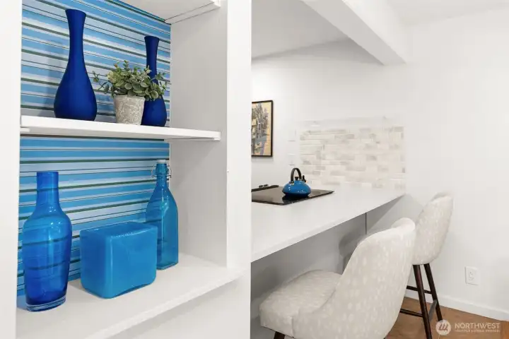 A great bar for quick meals or for helping the chef prepping entres