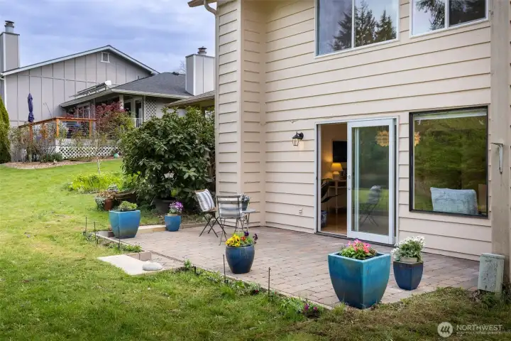 Lovely patio in the backyard. Afternoon sun.