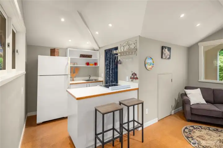 Top floor kitchenette and counter seating