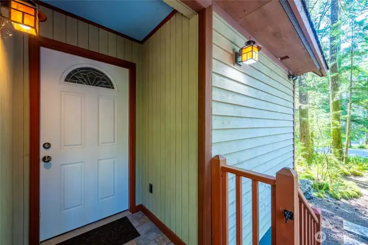 A covered front entry.