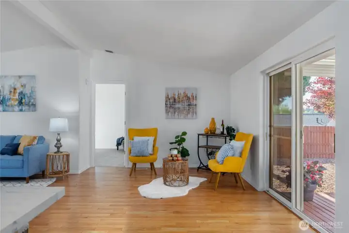 Open great room off the kitchen, great gathering space and informal dining with direct access to back yard.
