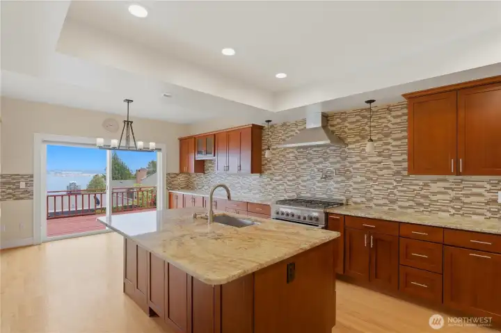 Huge remodeled kitchen with access to view deck.