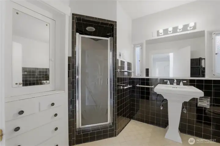 Upstairs hall bathroom with vintage tile.