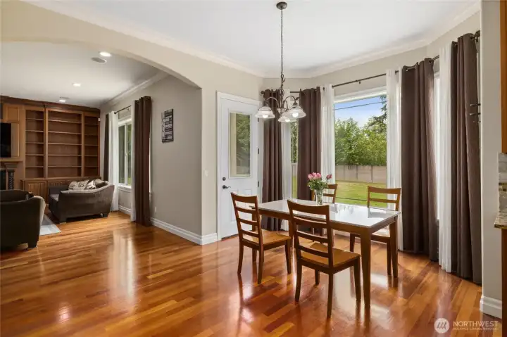 Eating area off of kitchen with french door to patio.