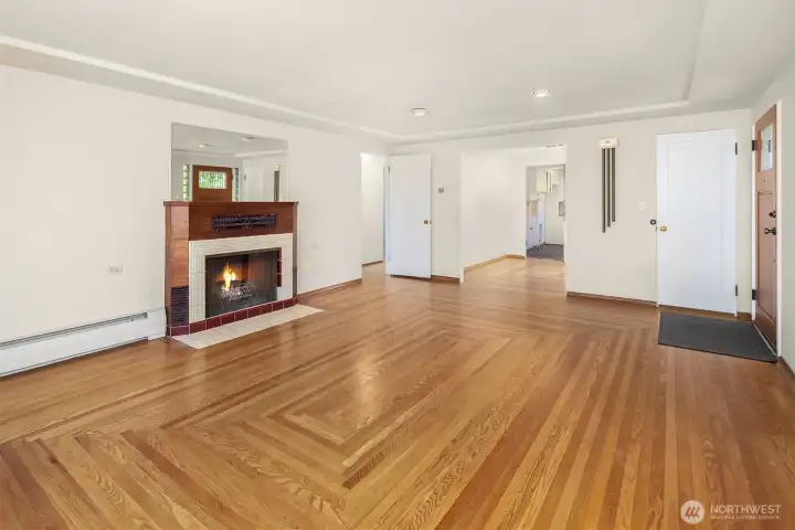 Lovely hardwood floors and fireplace Lovely hardwood floors and fireplace